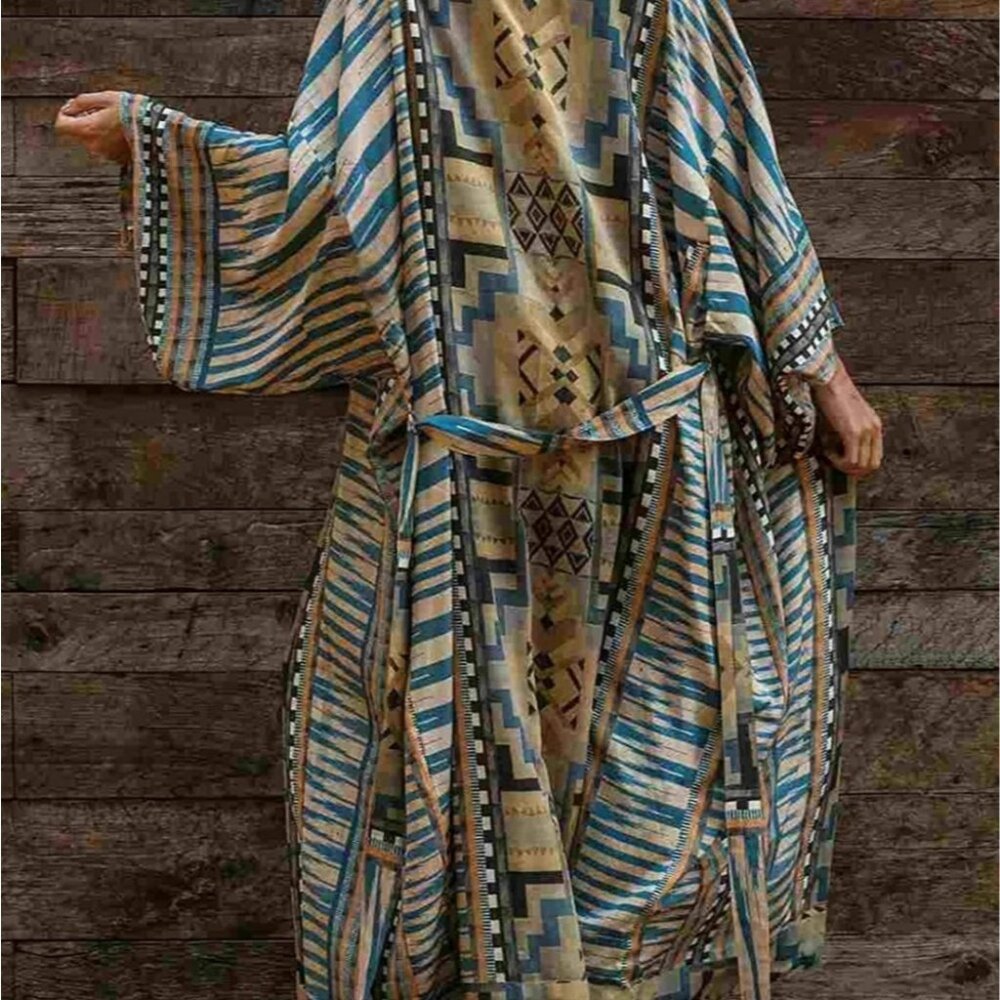 Unbranded Duster Kimono Women‎ OS Turquoise Southwestern Boho Western Chiffon - Picture 2 of 4
